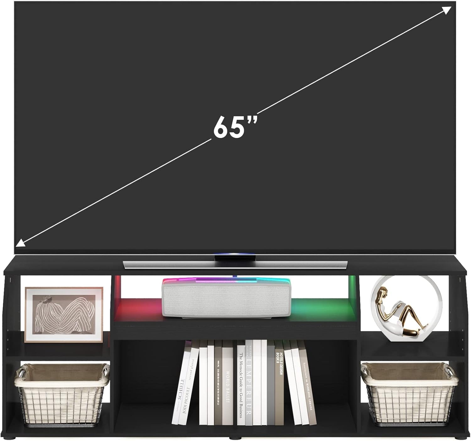 Jaya 65 Inch TV Stand With LED Lights And Ample Storage