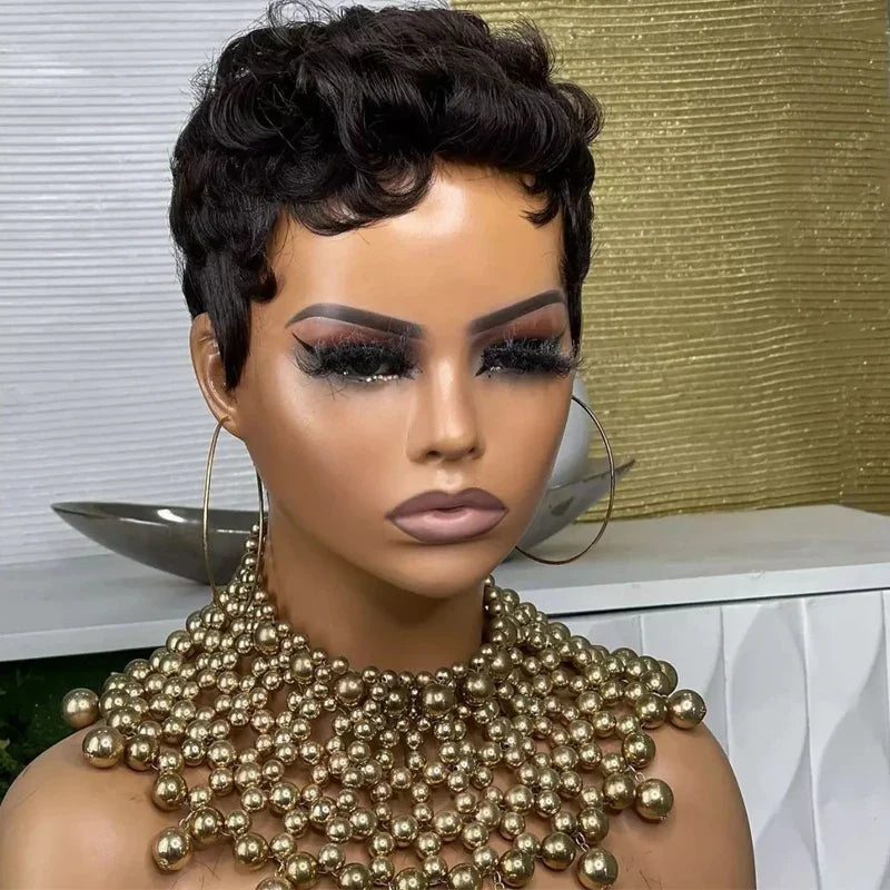 Black Curly Pixie Hair Wig for Women