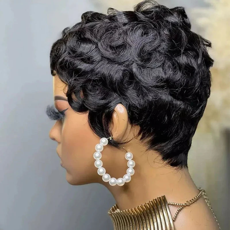 Black Curly Pixie Hair Wig for Women
