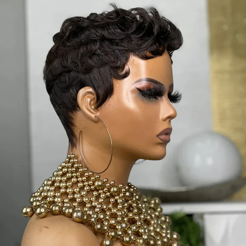 Black Curly Pixie Hair Wig for Women
