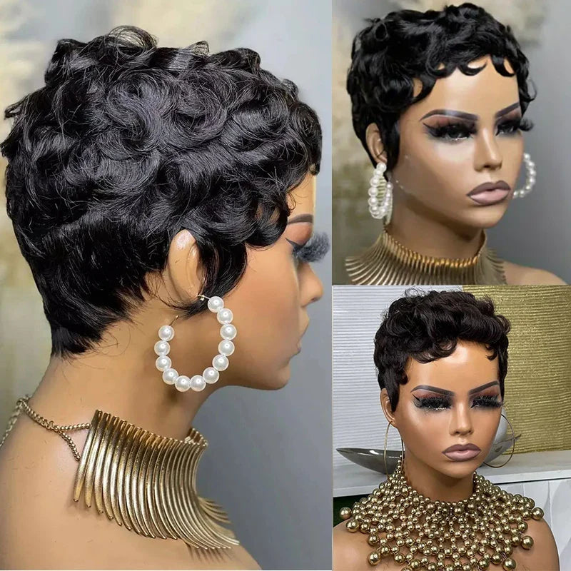 Black Curly Pixie Hair Wig for Women