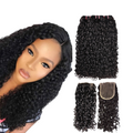 10A Grade Brazilian Pissy Curly Fumi Human Hair 3/4  Bundles With 4x4