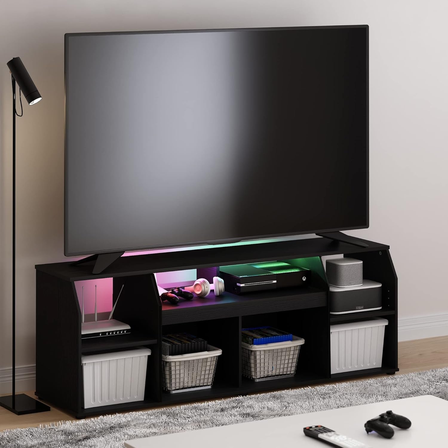 Jaya 65 Inch TV Stand With LED Lights And Ample Storage