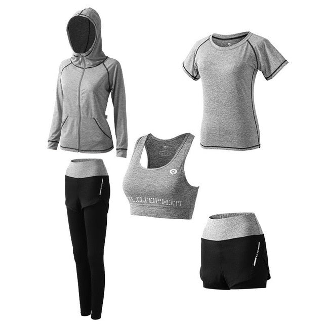 5Pcs Women's Yoga Sets Outdoor Running Yoga Quick Dry
