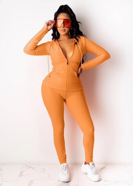 Sportswear Jacquard Hooded Set Gym Fitness Tracksuit Long Sleeve Zipper Hoodies Pencil Leggings Running Traning Outdoor Suit