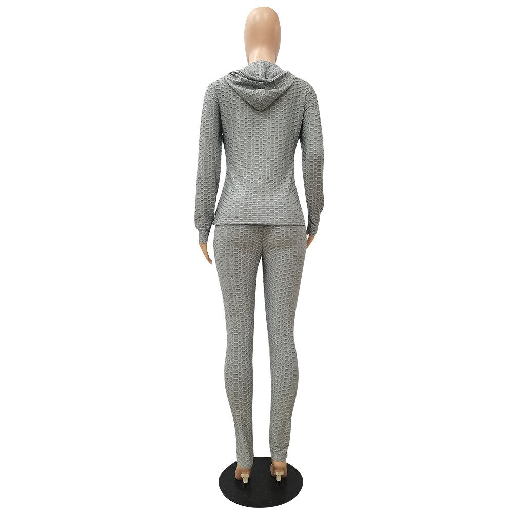 Sportswear Jacquard Hooded Set Gym Fitness Tracksuit Long Sleeve Zipper Hoodies Pencil Leggings Running Traning Outdoor Suit