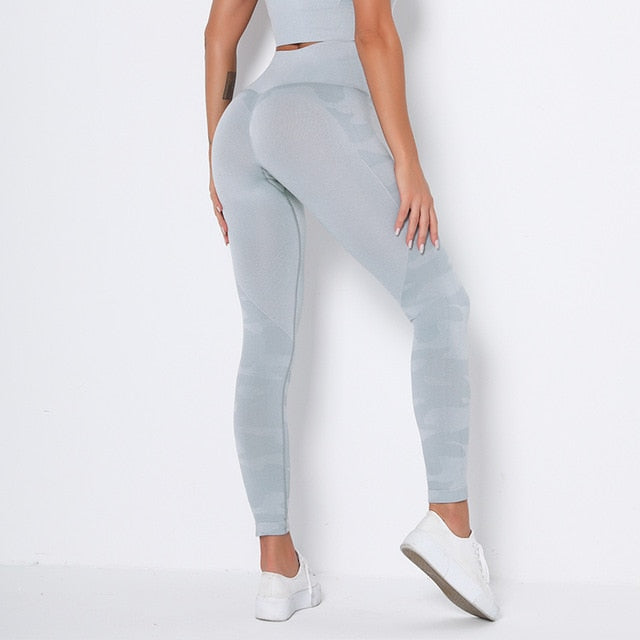 Running Yoga Pants Push Up Sports Leggings Camouflage Fitness Trousers  High Waist Booty Tights Seamless Tummy Control Leggins