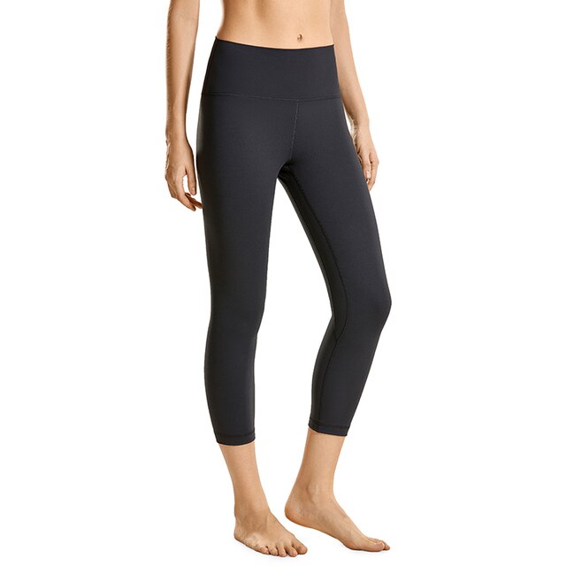 Women Matte Brushed Yoga Leggings 21 Inches - Thick Capris Leggings Gym Crops High Waist Workout Pants