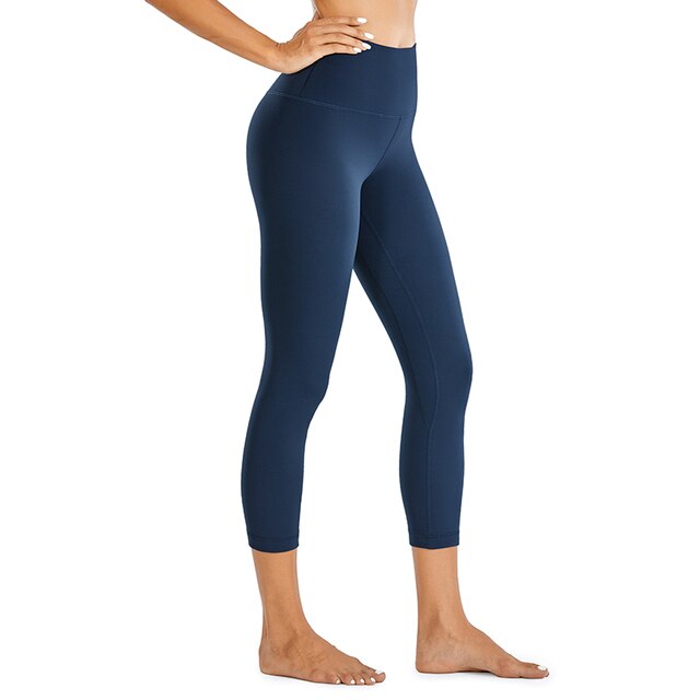 Women Matte Brushed Yoga Leggings 21 Inches - Thick Capris Leggings Gym Crops High Waist Workout Pants