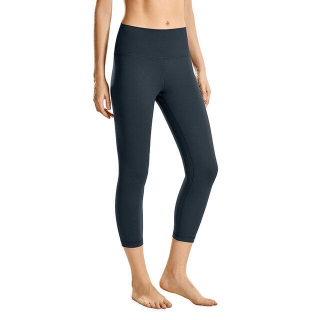 Women Matte Brushed Yoga Leggings 21 Inches - Thick Capris Leggings Gym Crops High Waist Workout Pants