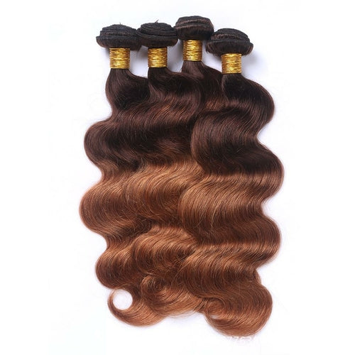 Two Tone 4/30# Body Wave Dark Brown Human Hair Weave 3/4 Bundles
