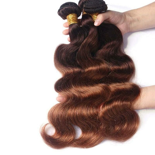 Two Tone 4/30# Body Wave Dark Brown Human Hair Weave 3/4 Bundles