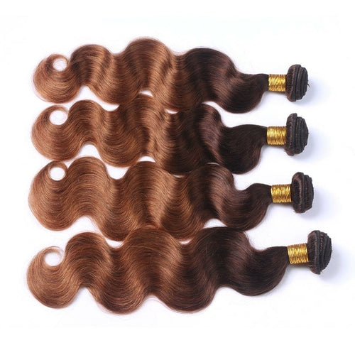 Two Tone 4/30# Body Wave Dark Brown Human Hair Weave 3/4 Bundles